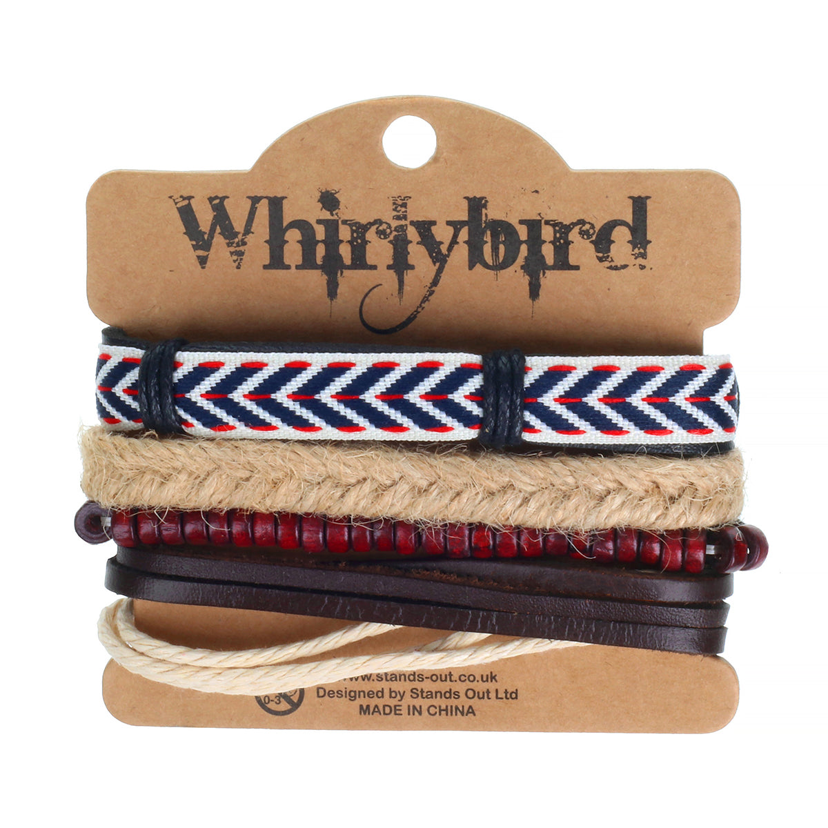 WBST76 - Mens Whirlybird White, Blue And Red Patterned Stacker Bracelets