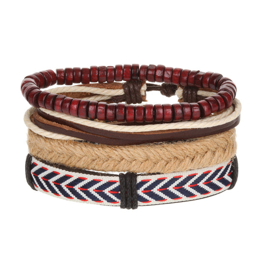 Mens Whirlybird White, Blue And Red Patterned Stacker Bracelets