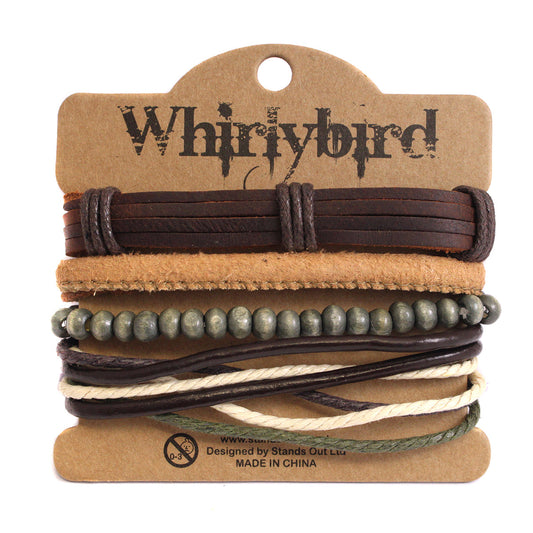 Mens Whirlybird Brown And Grey Stranded Stacker Bracelets