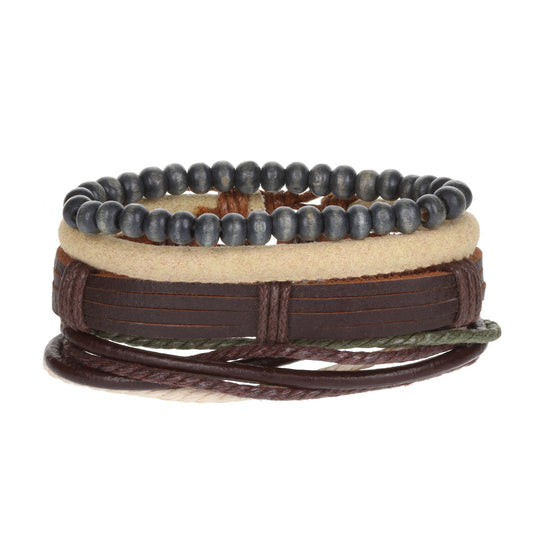 Mens Whirlybird Brown And Grey Stranded Stacker Bracelets