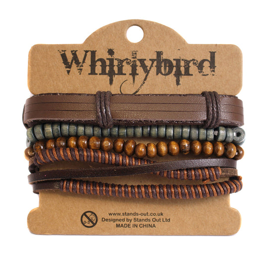 Mens Whirlybird Brown And Terracotta Striped Stacker Bracelets