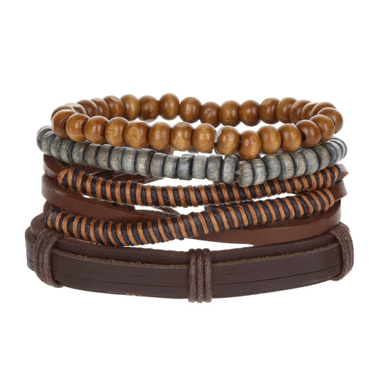 Mens Whirlybird Brown And Terracotta Striped Stacker Bracelets