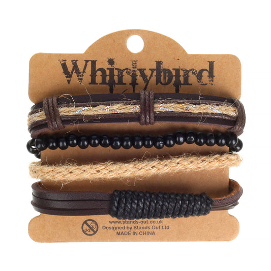 Mens Whirlybird Beige And Multicoloured Striped Braided Stacker Bracelets