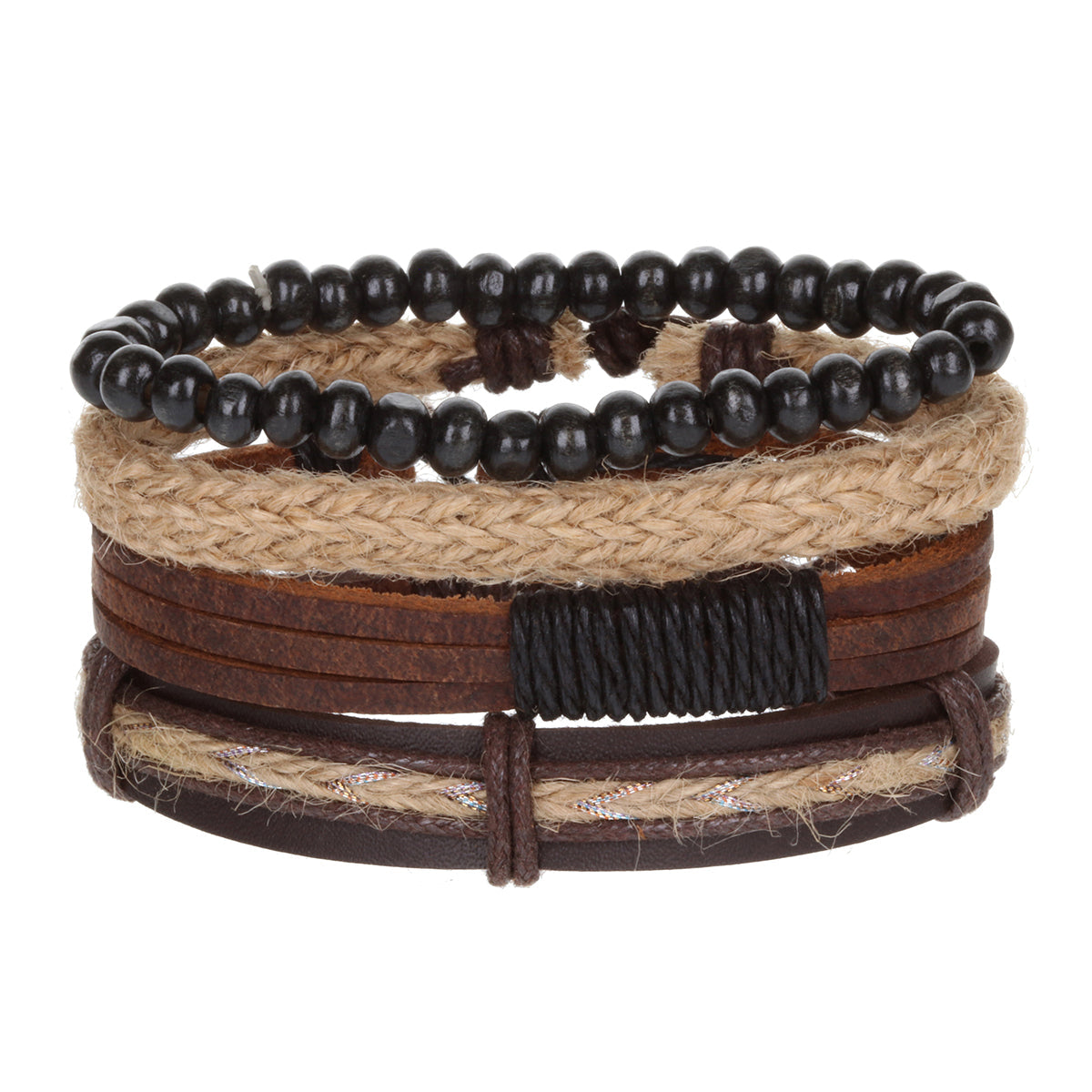 Mens Whirlybird Beige And Multicoloured Striped Braided Stacker Bracelets