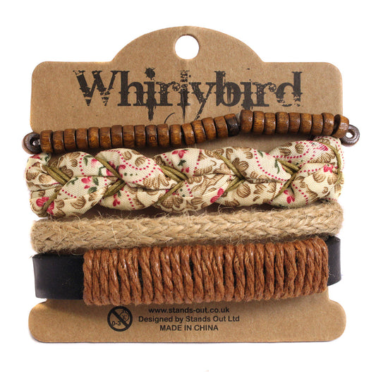 Mens Whirlybird Beige And Pink Flower Patterned Braided Stacker Bracelets