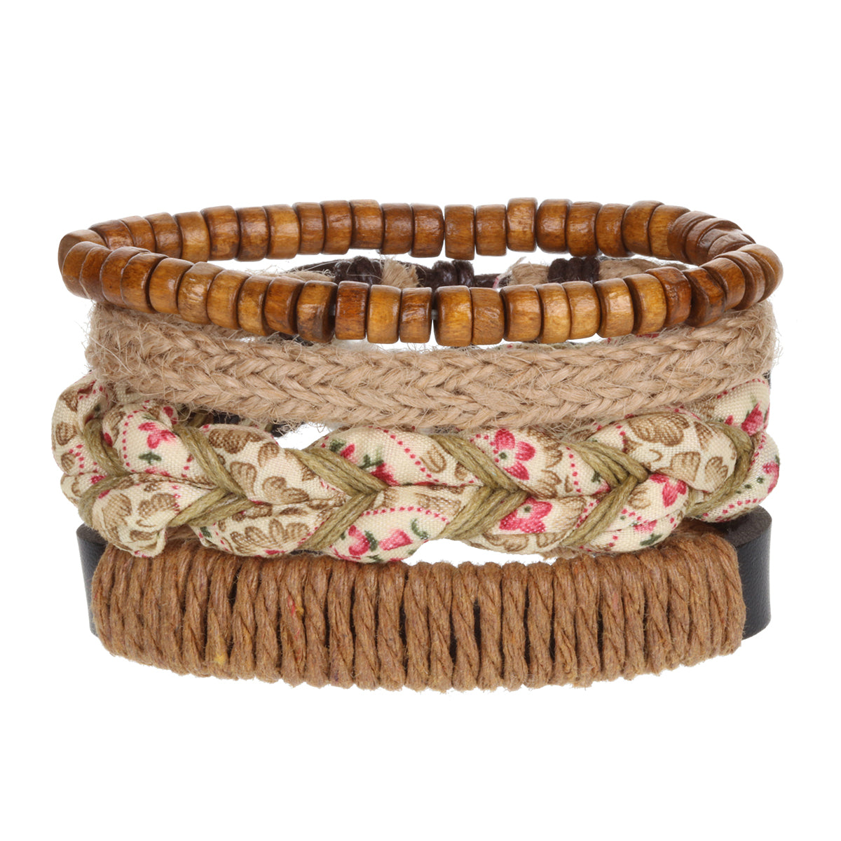 Mens Whirlybird Beige And Pink Flower Patterned Braided Stacker Bracelets