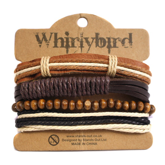 Mens Whirlybird Brown, Terracotta And Cream Stranded Stacker Bracelets