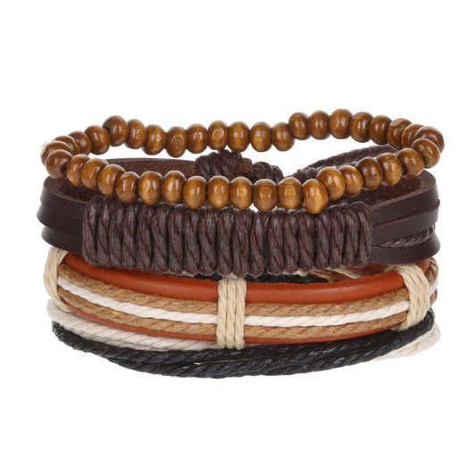 Mens Whirlybird Brown, Terracotta And Cream Stranded Stacker Bracelets