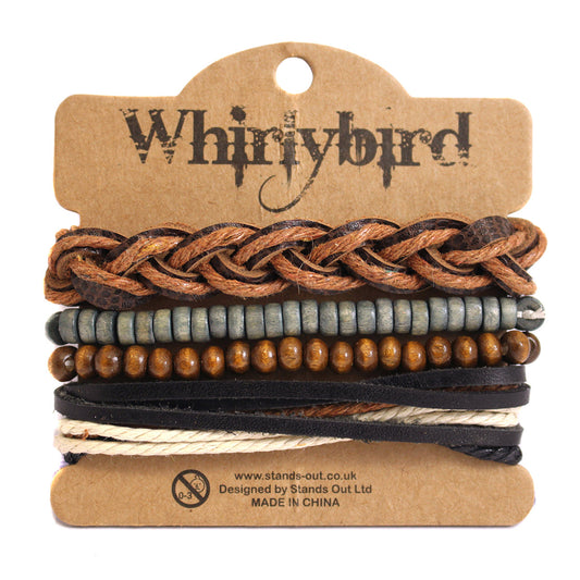 WBST82 - Mens Whirlybird Brown, Grey And Brown Stacker Bracelets