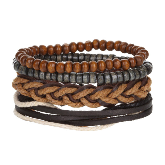 Mens Whirlybird Brown, Grey And Brown Stacker Bracelets