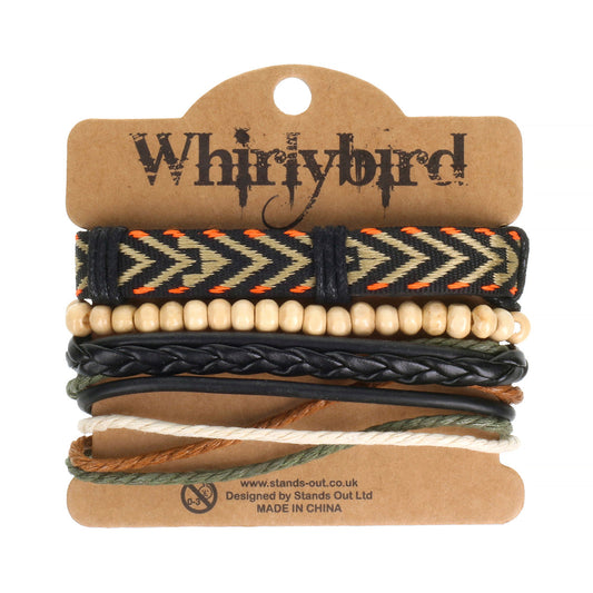 Mens Whirlybird Brown, Orange And Beige Patterned Stacker Bracelets