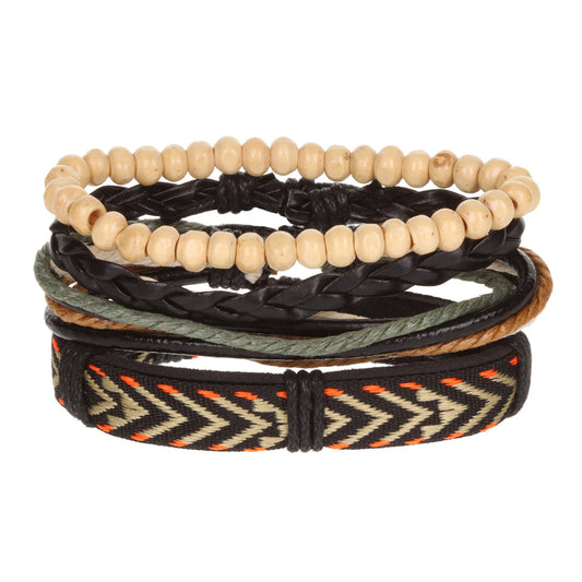 Mens Whirlybird Brown, Orange And Beige Patterned Stacker Bracelets