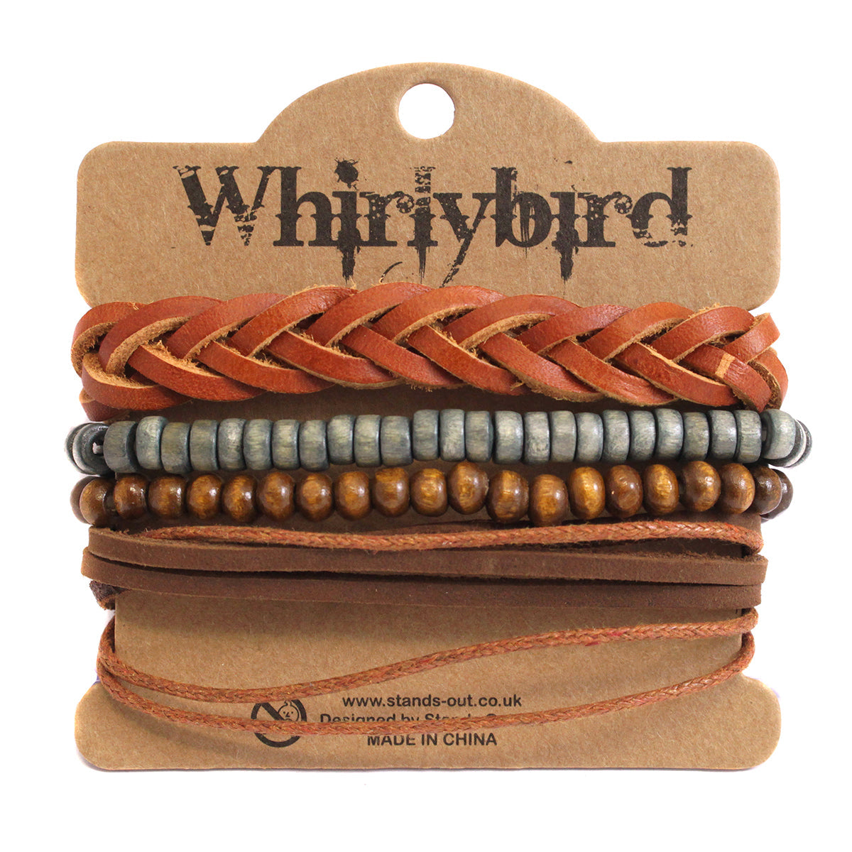 WBST84 - Mens Whirlybird Terracotta, Grey And Brown Stacker Bracelets