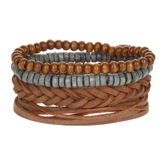 WBST84 - Mens Whirlybird Terracotta, Grey And Brown Stacker Bracelets