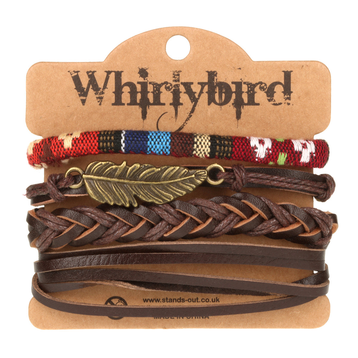 WBST86 - Mens Whirlybird Multicoloured And Bronze Feather Charm Stacker Bracelets