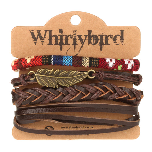 WBST86 - Mens Whirlybird Multicoloured And Bronze Feather Charm Stacker Bracelets
