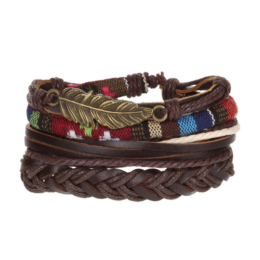 Mens Whirlybird Multicoloured And Bronze Feather Charm Stacker Bracelets