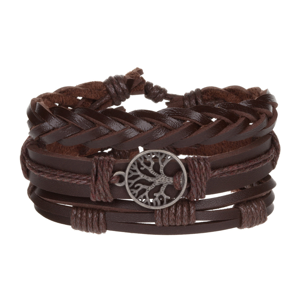 WBST87 - Mens Whirlybird Brown And Silver Family Tree Of Life Charm Stacker Bracelets