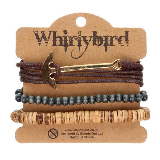 Mens Whirlybird Bronze Anchor Fastening Stacker Bracelets