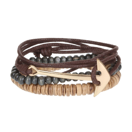Mens Whirlybird Bronze Anchor Fastening Stacker Bracelets