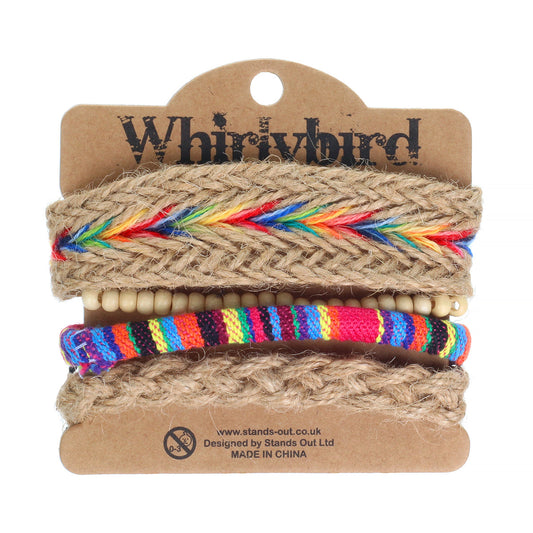 WBST89 - Mens Whirlybird Vibrant Multicoloured Striped And Braided Stacker Bracelets