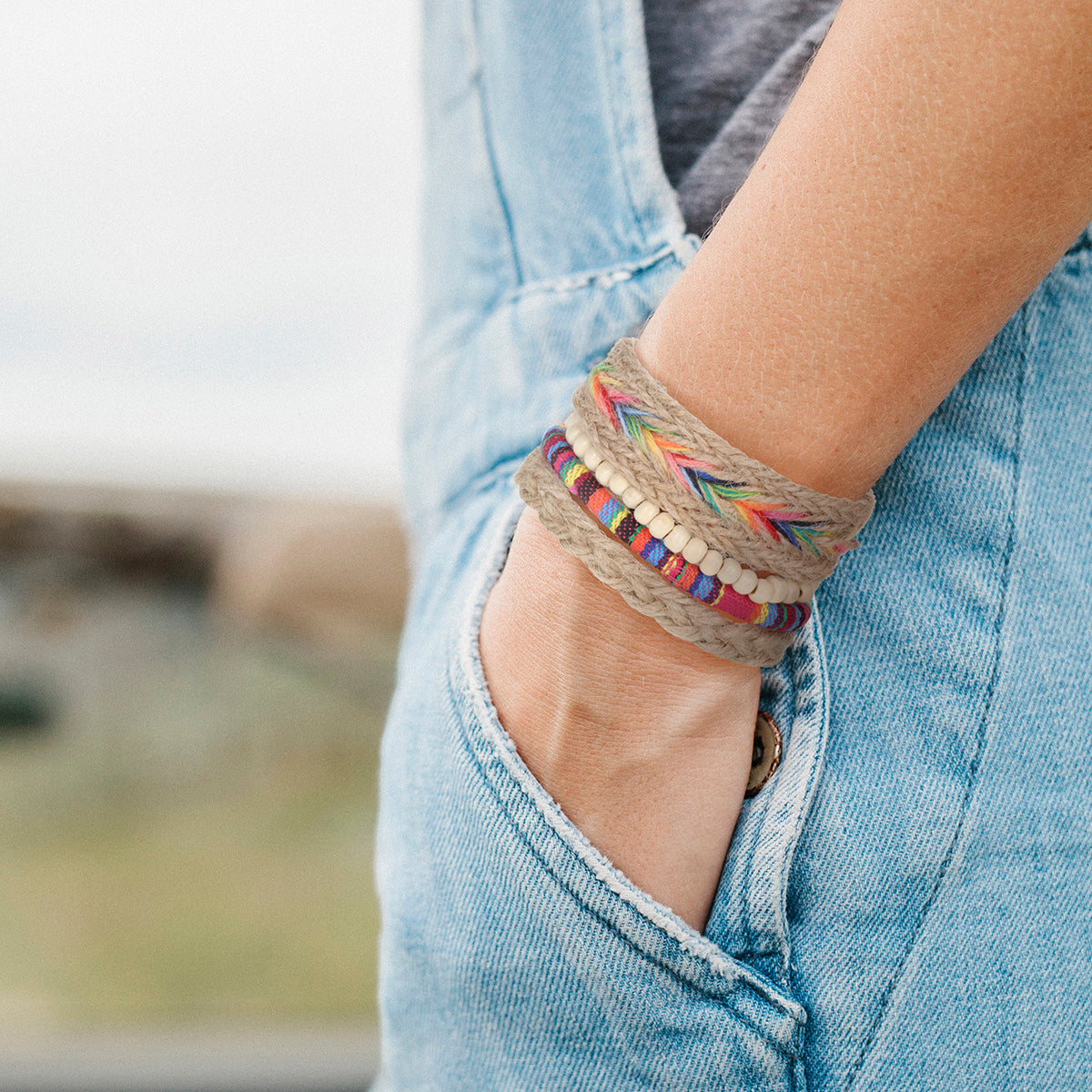 WBST89 - Mens Whirlybird Vibrant Multicoloured Striped And Braided Stacker Bracelets