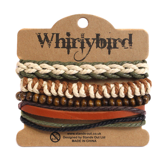 Mens Whirlybird Khaki And Beige Braided Stacker Bracelets