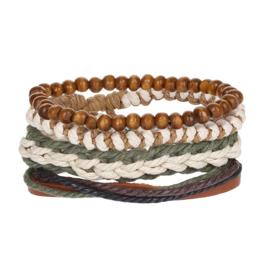 Mens Whirlybird Khaki And Beige Braided Stacker Bracelets