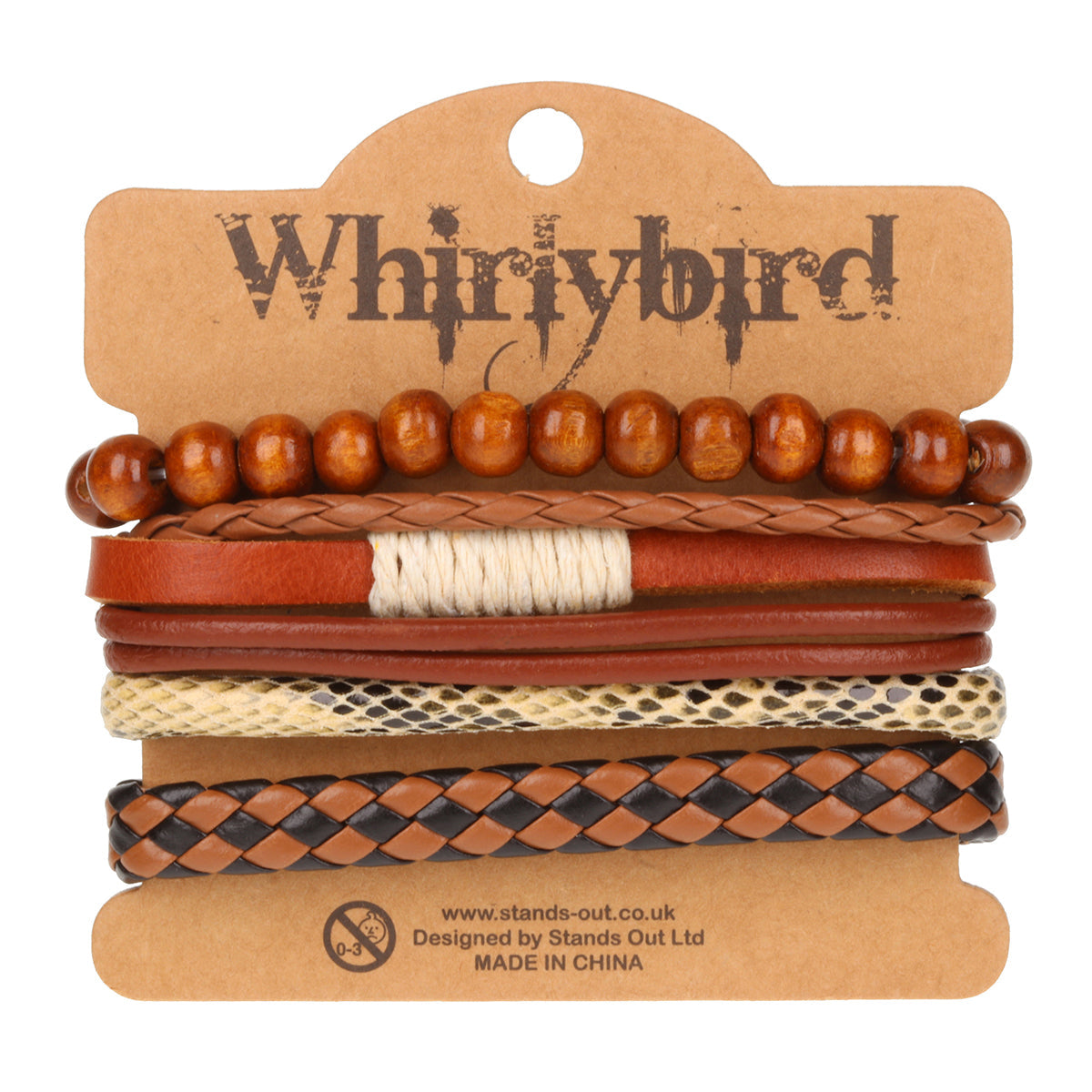 WBST94 - Mens Whirlybird Terracotta And Snakeskin Effect Stacker Bracelets
