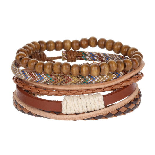 WBST94 - Mens Whirlybird Terracotta And Snakeskin Effect Stacker Bracelets