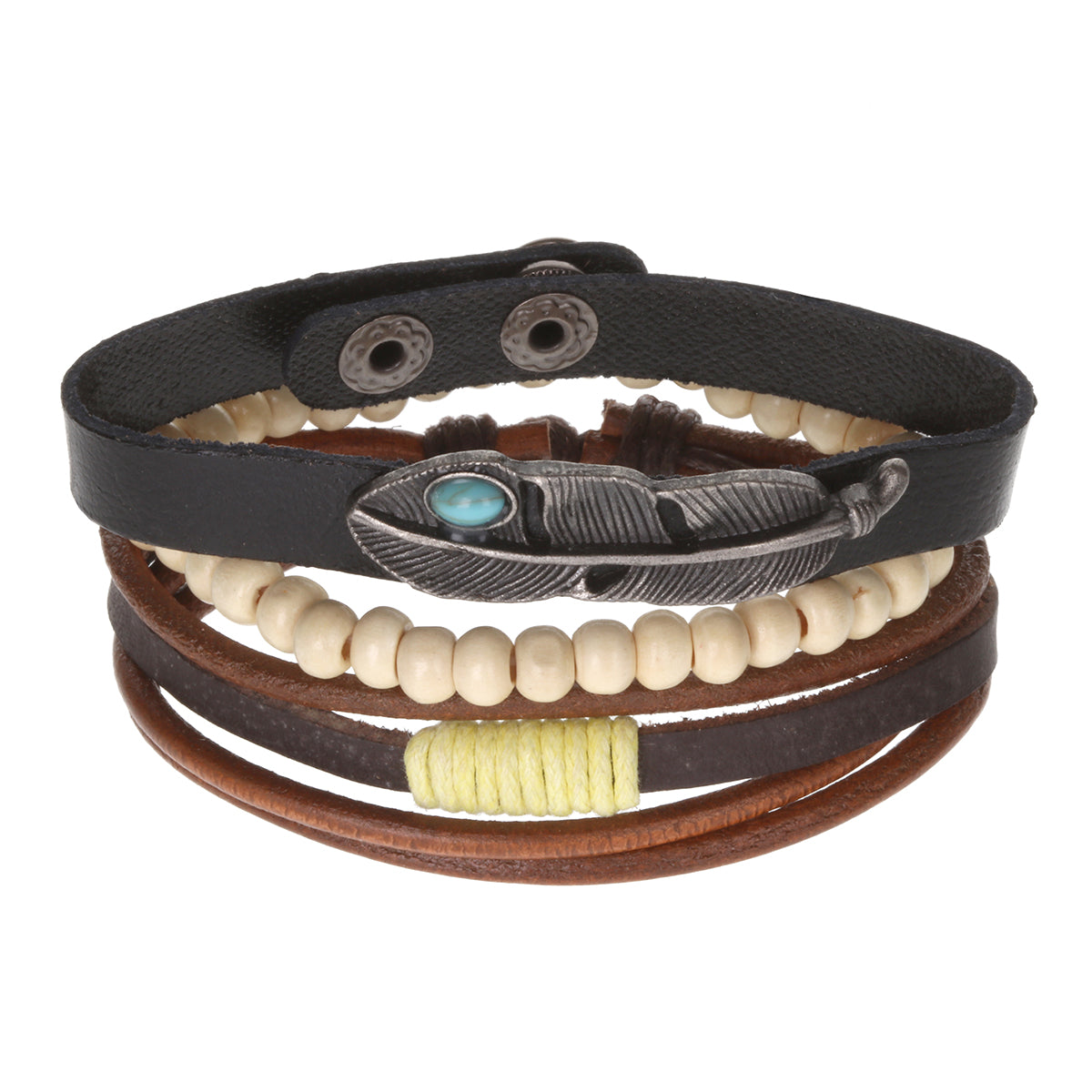 WBST95 - Mens Whirlybird Silver Feather Charm Stacker Bracelets