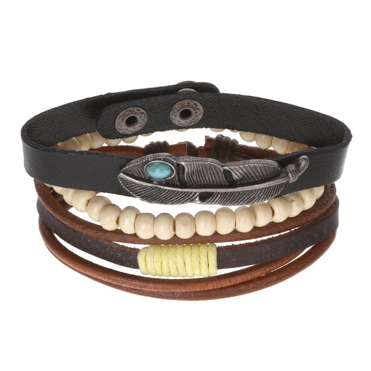 WBST95 - Mens Whirlybird Silver Feather Charm Stacker Bracelets