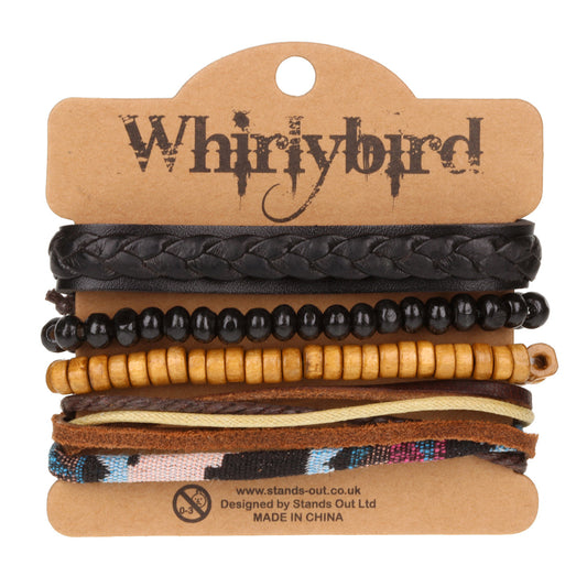 Mens Whirlybird Multicoloured Cotton And Leather Stacker Bracelets