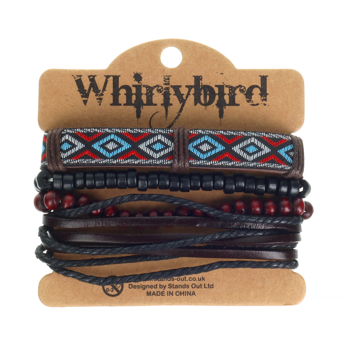 WBST97 - Mens Whirlybird Black And Burgundy Stacker Bracelets