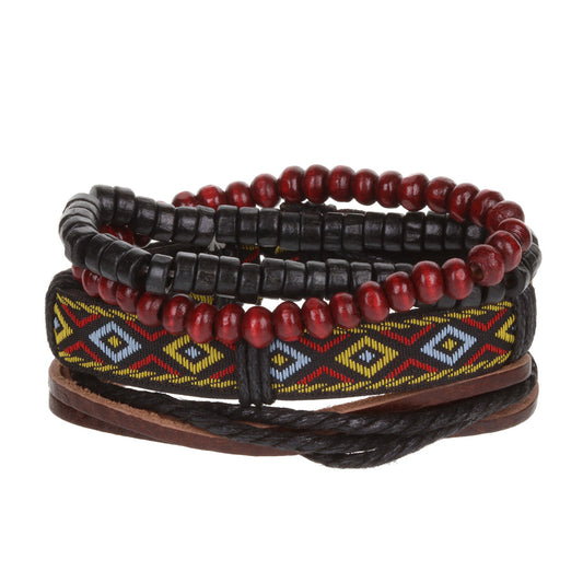 WBST97 - Mens Whirlybird Black And Burgundy Stacker Bracelets