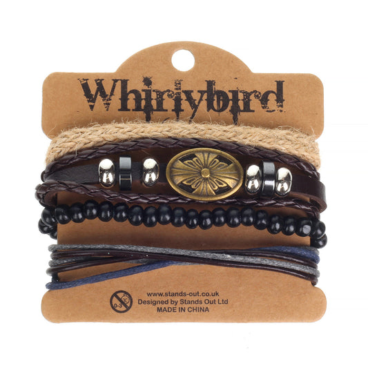 Mens Whirlybird Bronze And Silver Beaded Stacker Bracelets