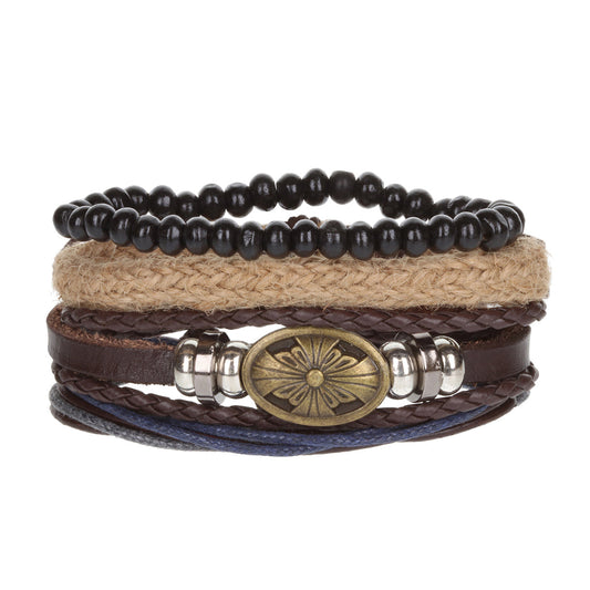 Mens Whirlybird Bronze And Silver Beaded Stacker Bracelets