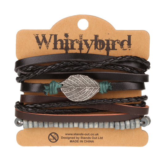 Mens Whirlybird Spotted Silver Leaf Charm Stacker Bracelets