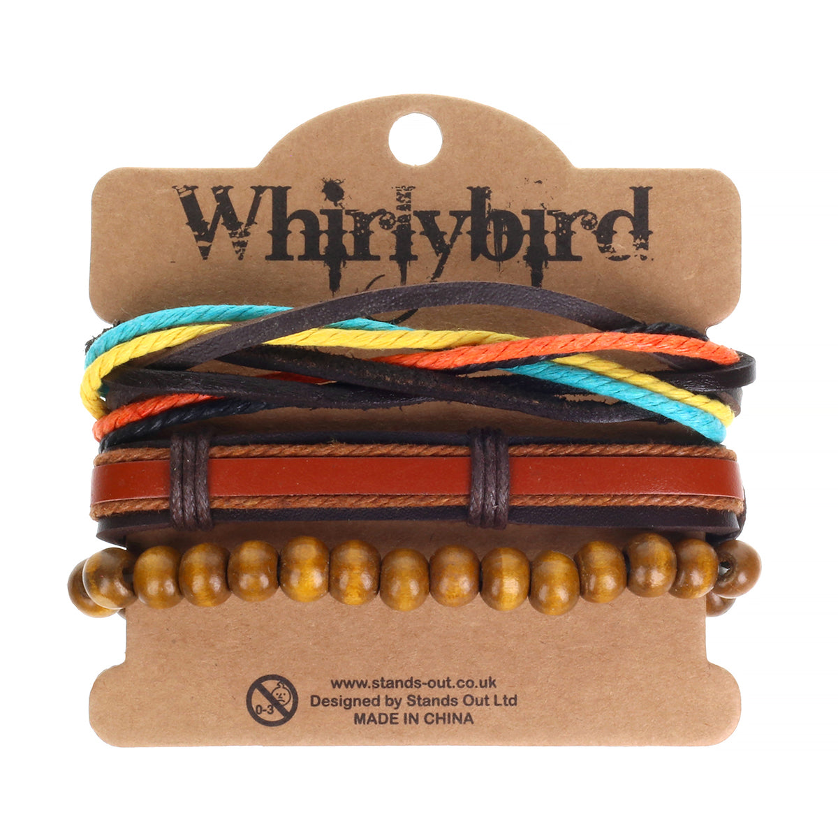 WBST102 - Mens Whirlybird Orange, Blue And Yellow Stranded Stacker Bracelets