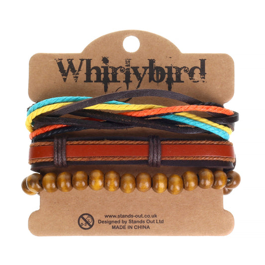 Mens Whirlybird Orange, Blue And Yellow Stranded Stacker Bracelets