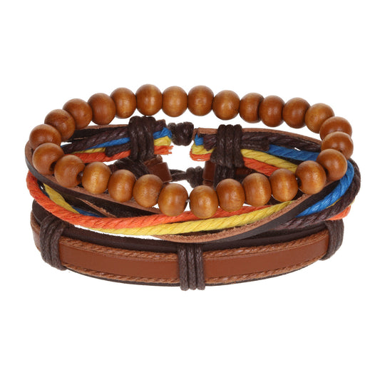 Mens Whirlybird Orange, Blue And Yellow Stranded Stacker Bracelets
