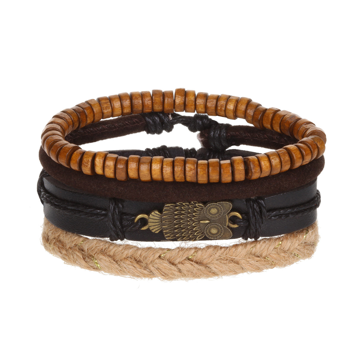 WBST103 - Mens Whirlybird Silver Owl Charm Stacker Bracelets