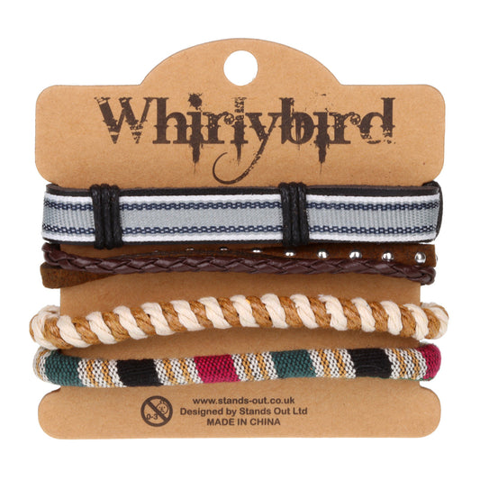 WBST104 - Mens Whirlybird Navy And White Leather Stacker Bracelets