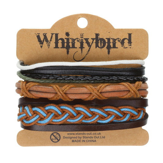 WBST105 - Mens Whirlybird Brown And Blue Braided Stacker Bracelets