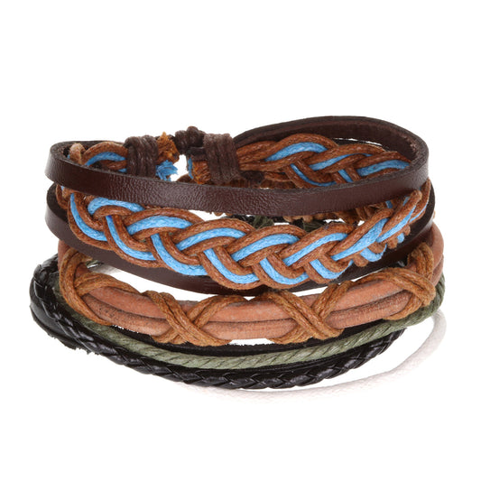 Mens Whirlybird Brown And Blue Braided Stacker Bracelets