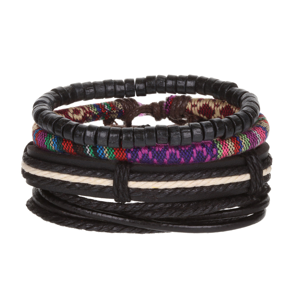WBST108 - Mens Whirlybird Black And Multicoloured Patterned Stacker Bracelets
