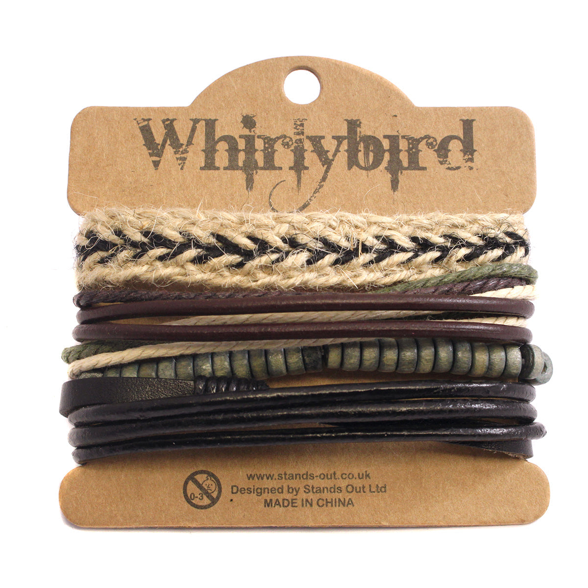 WBST109 - Mens Whirlybird Black And Beige Braided Stacker Bracelets