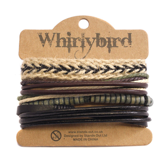 WBST109 - Mens Whirlybird Black And Beige Braided Stacker Bracelets