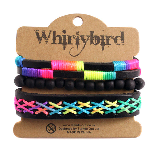 Mens Whirlybird Neon Ombre Cross Stitch Leather Stacker Bracelets
