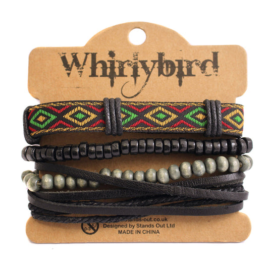 Mens Whirlybird Red, Green And Orange Patterned Stacker Bracelets